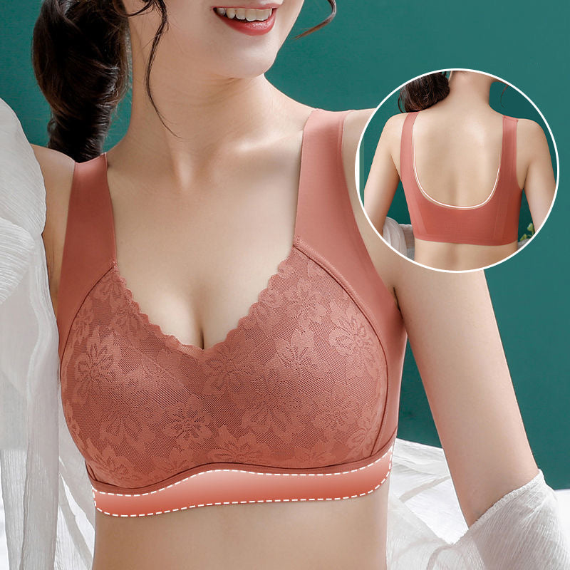 "Sömlös latex dam bh, formande, utan bygel, i beige; ger komfort och stöd, med antibakteriell design."