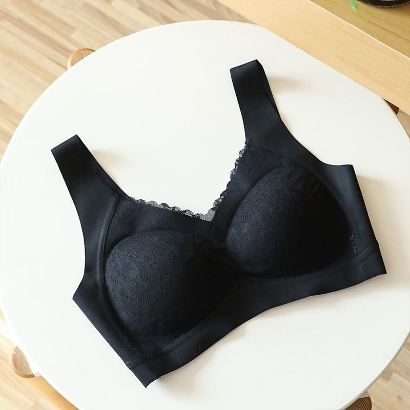 "Sömlös latex dam bh, formande, utan bygel, i beige; ger komfort och stöd, med antibakteriell design."