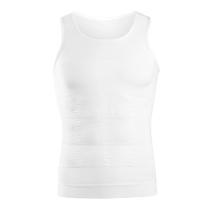 "Sömlös nylon sommarväst för män, kroppskonturering, u-formad krage, svart eller vit, perfekt för stil och komfort."