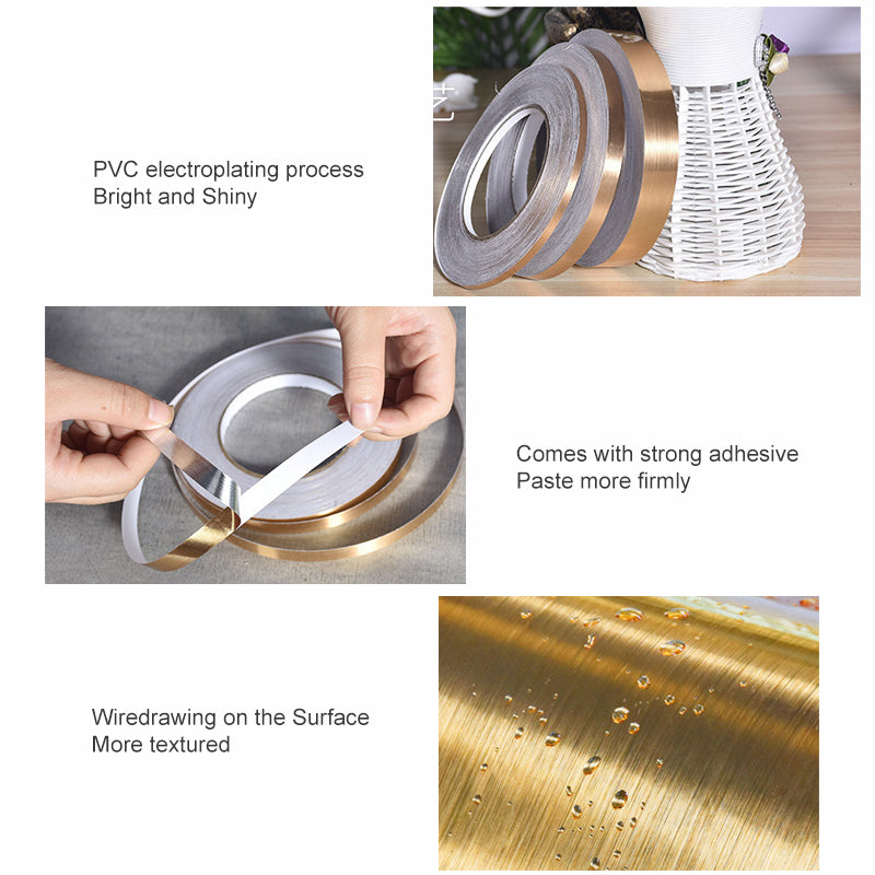 "Sömlös PVC kakelband i guld, silver och svart för lyxig och modern heminredning."