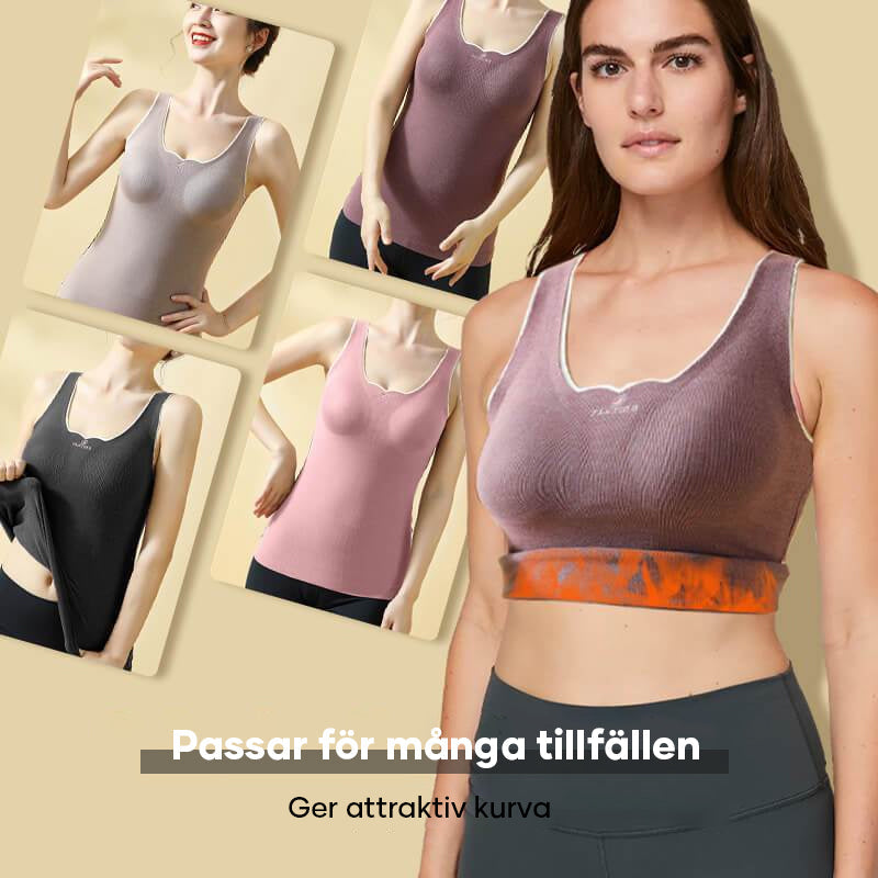 "Sömlös underklädesväst i fleece, inbyggd bh, justerbara remmar, kvinna, kurviga siluetter, komfort, polyester"