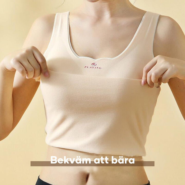 "Sömlös underklädesväst i fleece, inbyggd bh, justerbara remmar, kvinna, kurviga siluetter, komfort, polyester"