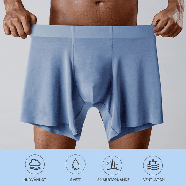 "Sömlösa gröna boxershorts för män med elastisk midja, korta ben och 3D-konturpåse för optimal komfort."