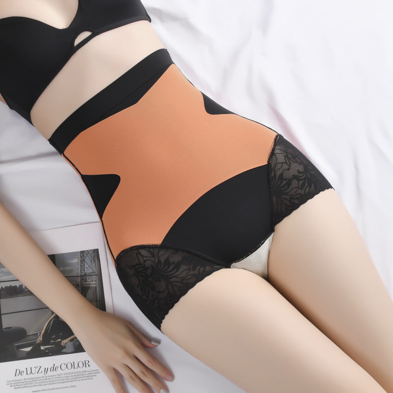 "Sömlösa höftlyftande damshapewear, hög midja, meshpaneler, beige färg, stilren design, för smickrande silhuett."