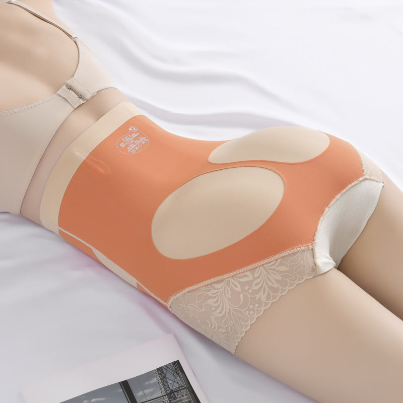"Sömlösa höftlyftande damshapewear, hög midja, meshpaneler, beige färg, stilren design, för smickrande silhuett."