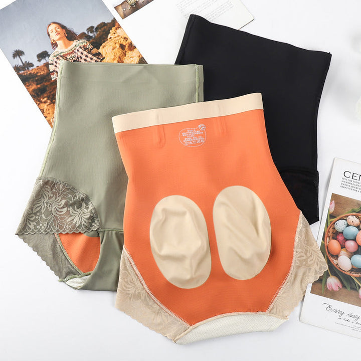 "Sömlösa höftlyftande damshapewear, hög midja, meshpaneler, beige färg, stilren design, för smickrande silhuett."