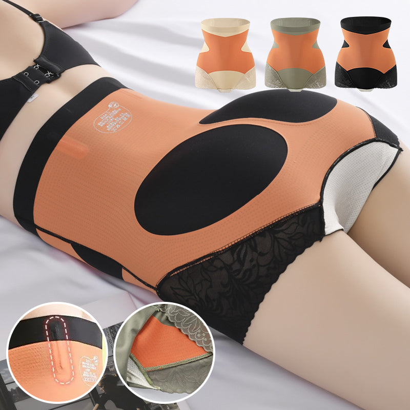 "Sömlösa höftlyftande damshapewear, hög midja, meshpaneler, beige färg, stilren design, för smickrande silhuett."