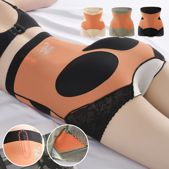 "Sömlösa höftlyftande damshapewear, hög midja, meshpaneler, beige färg, stilren design, för smickrande silhuett."