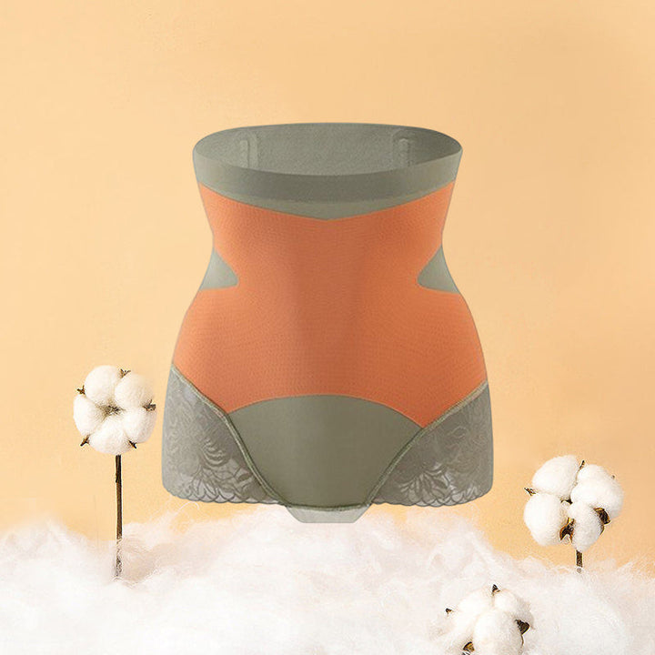 "Sömlösa höftlyftande damshapewear, hög midja, meshpaneler, beige färg, stilren design, för smickrande silhuett."