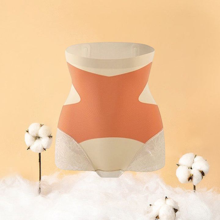 "Sömlösa höftlyftande damshapewear, hög midja, meshpaneler, beige färg, stilren design, för smickrande silhuett."