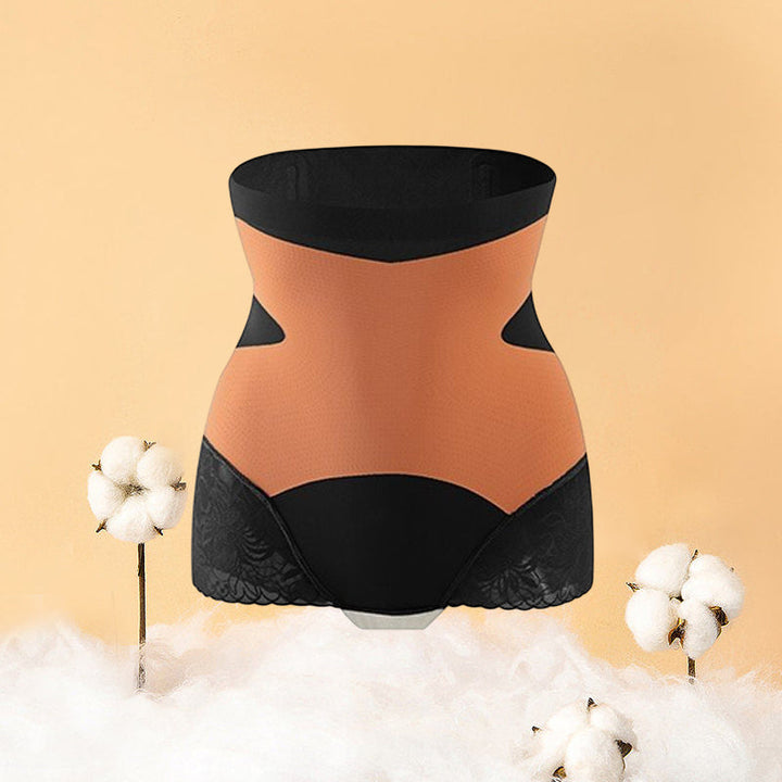"Sömlösa höftlyftande damshapewear, hög midja, meshpaneler, beige färg, stilren design, för smickrande silhuett."