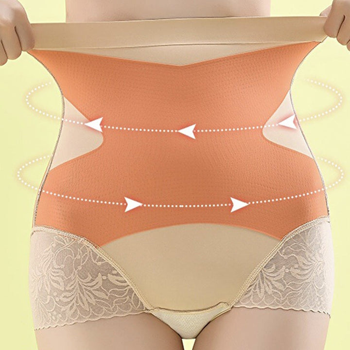 "Sömlösa höftlyftande damshapewear, hög midja, meshpaneler, beige färg, stilren design, för smickrande silhuett."