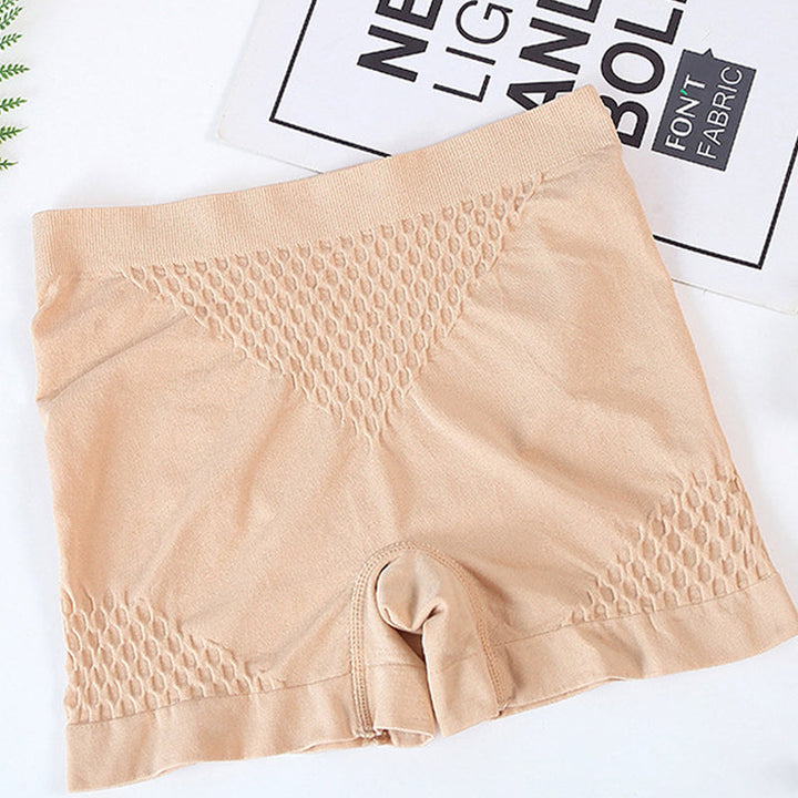 "Sömlösa kvinna boxers i rosa spandex med magstöd, hög midja, bekväm passform för underkläder eller shapewear."