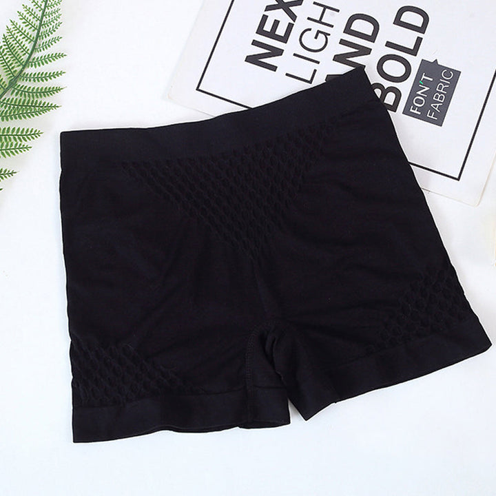 "Sömlösa kvinna boxers i rosa spandex med magstöd, hög midja, bekväm passform för underkläder eller shapewear."