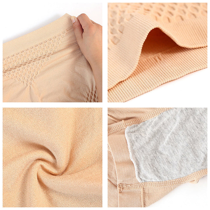 "Sömlösa kvinna boxers i rosa spandex med magstöd, hög midja, bekväm passform för underkläder eller shapewear."