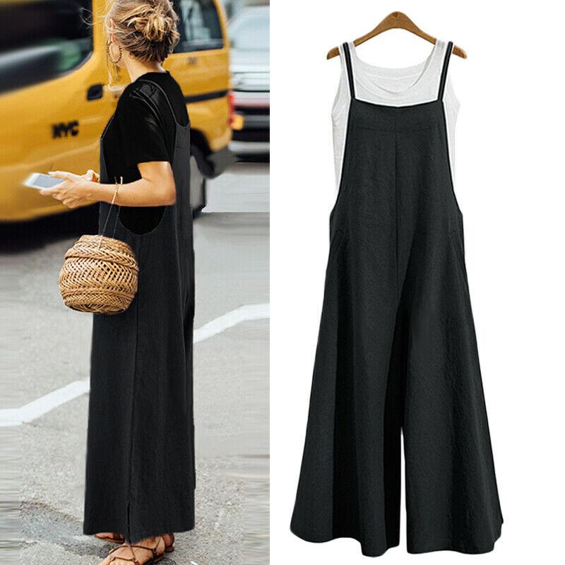 "Sommar Dam Loose Tank Jumpsuit med Vida Ben, grön färg, luftigt material, rund hals, perfekt för avslappnade tillfällen"