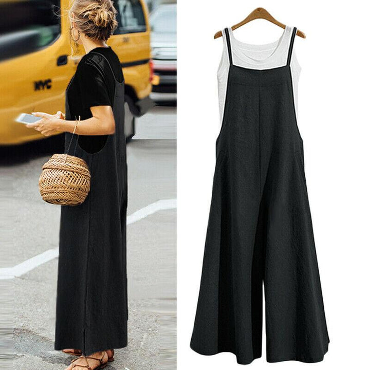 "Sommar Dam Loose Tank Jumpsuit med Vida Ben, grön färg, luftigt material, rund hals, perfekt för avslappnade tillfällen"