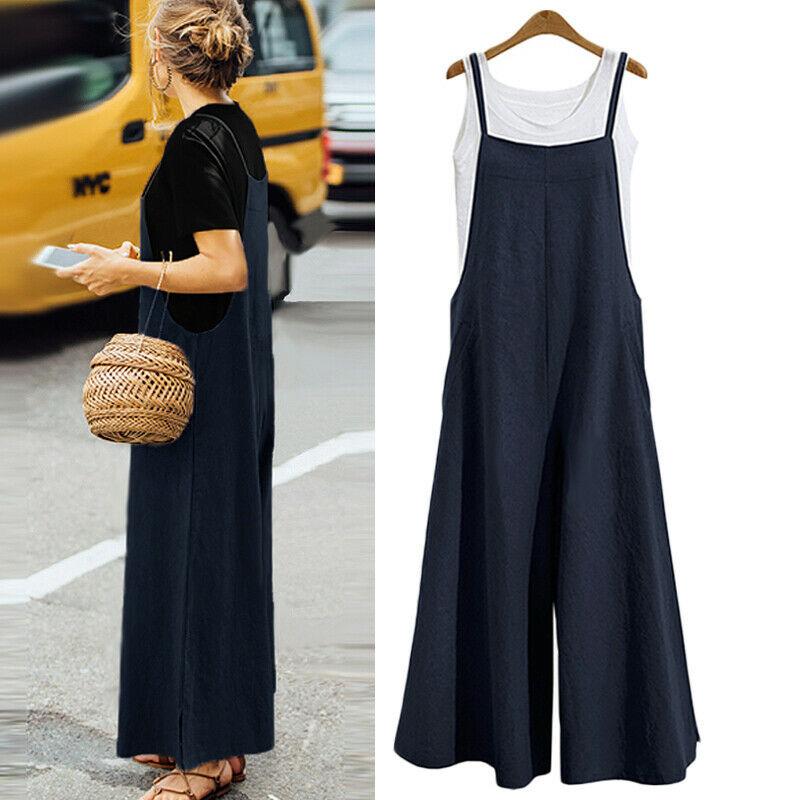 "Sommar Dam Loose Tank Jumpsuit med Vida Ben, grön färg, luftigt material, rund hals, perfekt för avslappnade tillfällen"