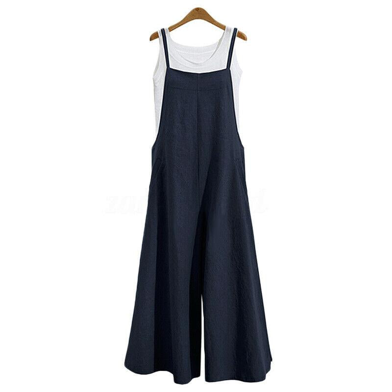 "Sommar Dam Loose Tank Jumpsuit med Vida Ben, grön färg, luftigt material, rund hals, perfekt för avslappnade tillfällen"
