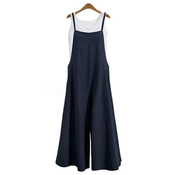 "Sommar Dam Loose Tank Jumpsuit med Vida Ben, grön färg, luftigt material, rund hals, perfekt för avslappnade tillfällen"