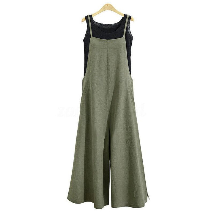 "Sommar Dam Loose Tank Jumpsuit med Vida Ben, grön färg, luftigt material, rund hals, perfekt för avslappnade tillfällen"