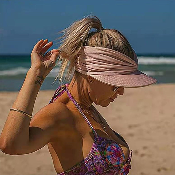 Sommarhattskydd för kvinnor med UV-skydd i elastiskt polyester, svart och vit, skyddar mot solens strålar och värme.
