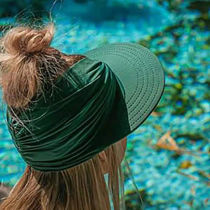 Sommarhattskydd för kvinnor med UV-skydd i elastiskt polyester, svart och vit, skyddar mot solens strålar och värme.