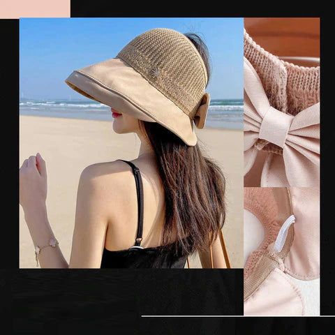 "Sommarmodesolhatt med bredt brätte, gul, UV-skydd, damaccessoarer, elegant, skyddar ansikte mot solen, bärbar design."