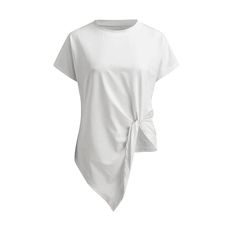 "Somrig damtröja med rund hals och knutdetalj, avslappnad passform i lättviktig polyester, idealisk för vardagsbruk."