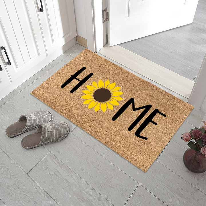 "Somrig dörrmatta med blommotiv, polyesterfiber, rektangulär 40x60 cm, för inomhus och utomhusbruk, färgglada mönster."