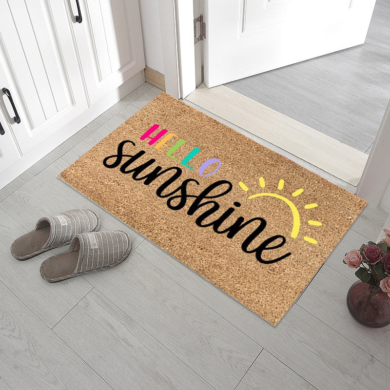 "Somrig dörrmatta med blommotiv, polyesterfiber, rektangulär 40x60 cm, för inomhus och utomhusbruk, färgglada mönster."