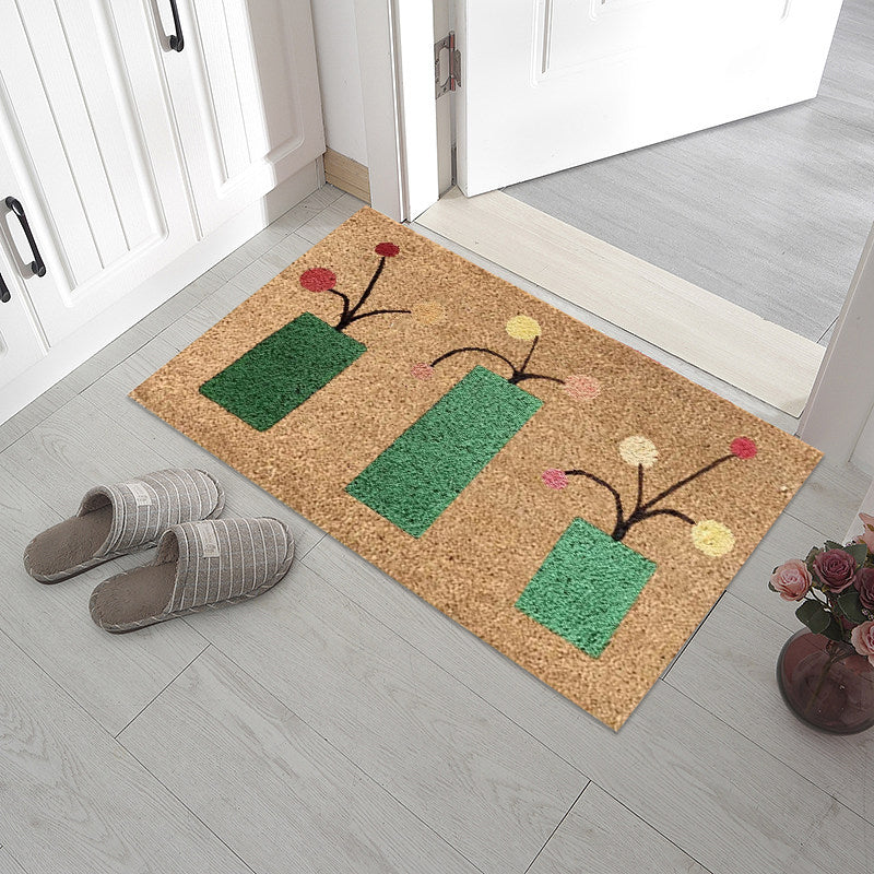 "Somrig dörrmatta med blommotiv, polyesterfiber, rektangulär 40x60 cm, för inomhus och utomhusbruk, färgglada mönster."