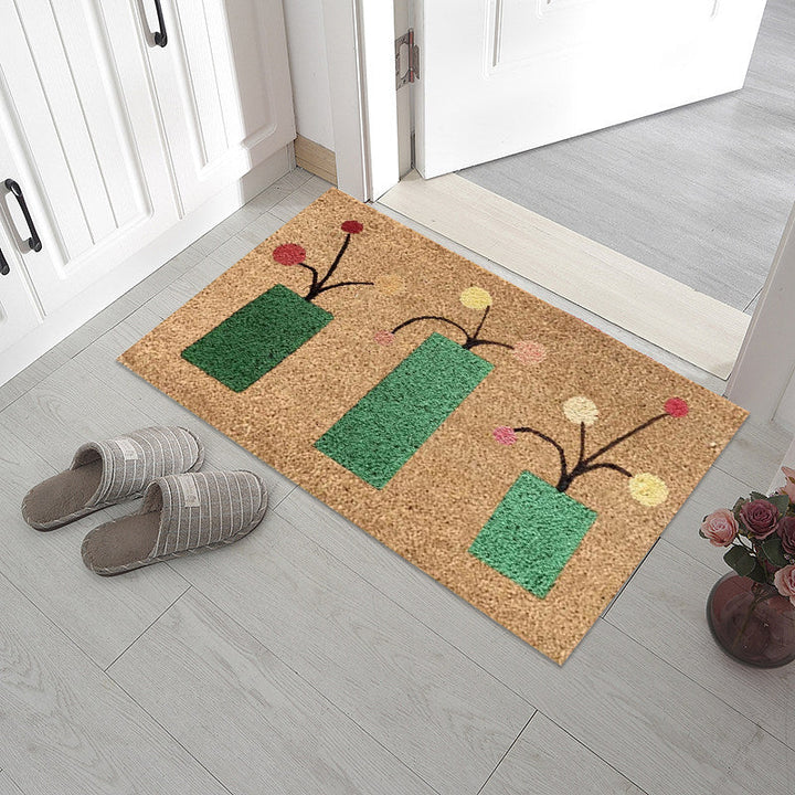 "Somrig dörrmatta med blommotiv, polyesterfiber, rektangulär 40x60 cm, för inomhus och utomhusbruk, färgglada mönster."