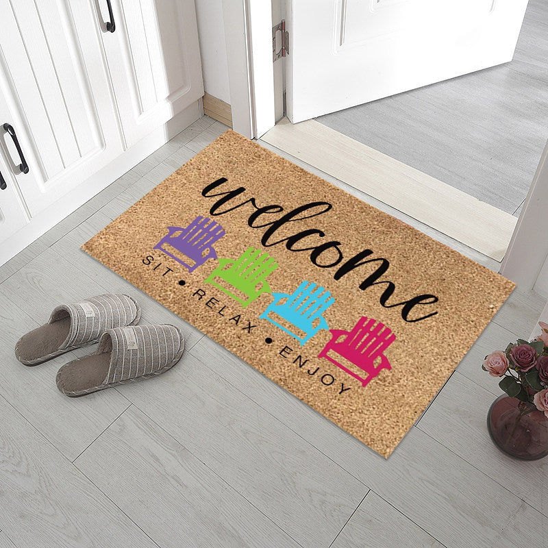 "Somrig dörrmatta med blommotiv, polyesterfiber, rektangulär 40x60 cm, för inomhus och utomhusbruk, färgglada mönster."