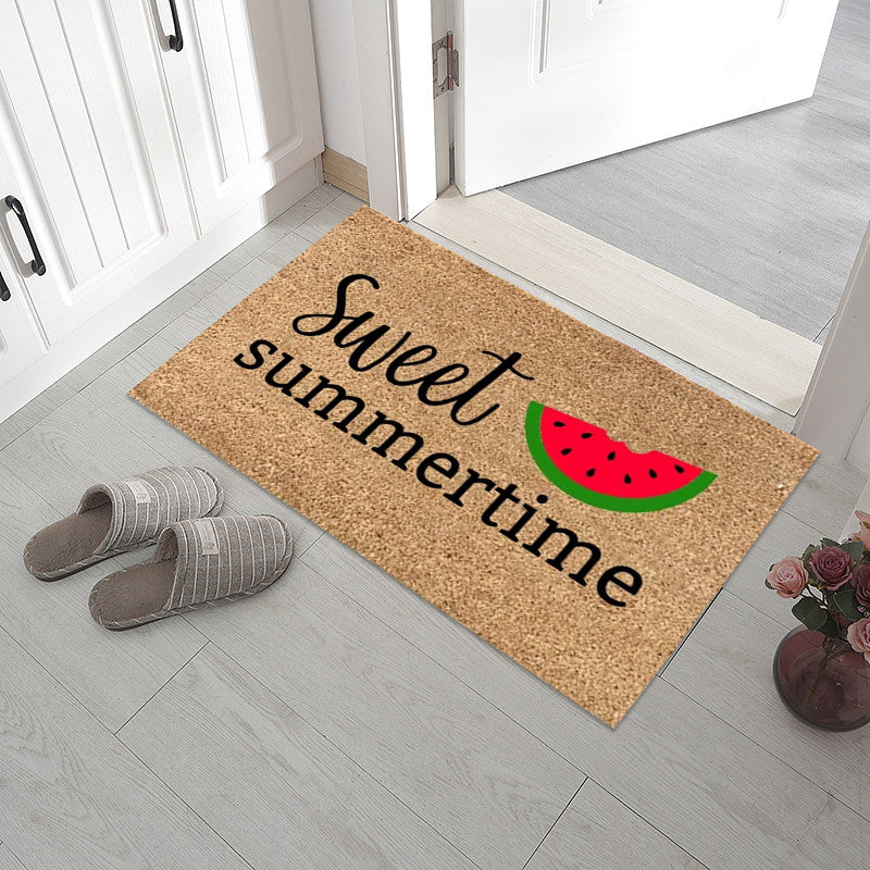 "Somrig dörrmatta med blommotiv, polyesterfiber, rektangulär 40x60 cm, för inomhus och utomhusbruk, färgglada mönster."
