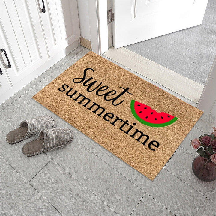 "Somrig dörrmatta med blommotiv, polyesterfiber, rektangulär 40x60 cm, för inomhus och utomhusbruk, färgglada mönster."