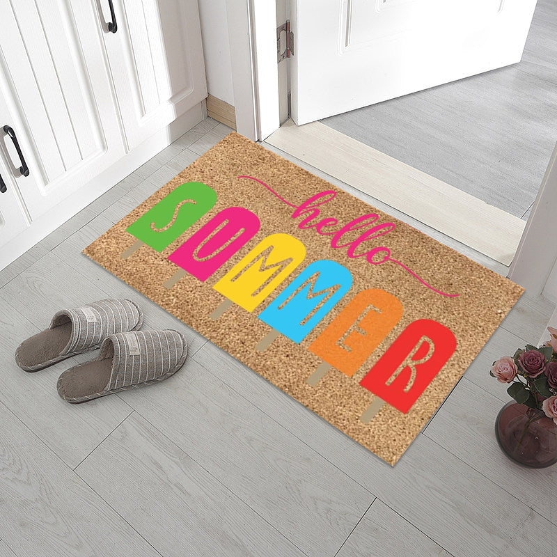 "Somrig dörrmatta med blommotiv, polyesterfiber, rektangulär 40x60 cm, för inomhus och utomhusbruk, färgglada mönster."