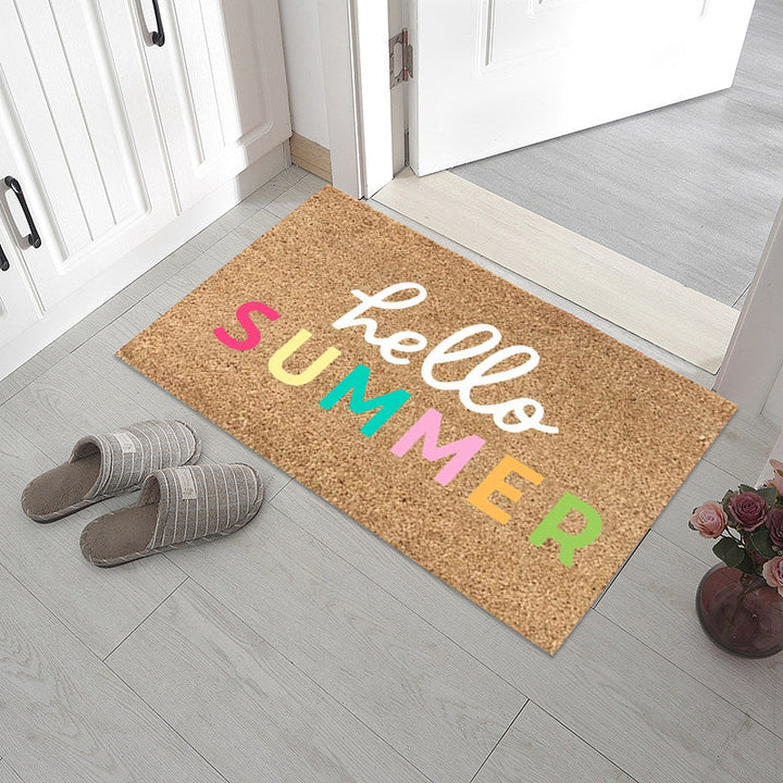 "Somrig dörrmatta med blommotiv, polyesterfiber, rektangulär 40x60 cm, för inomhus och utomhusbruk, färgglada mönster."