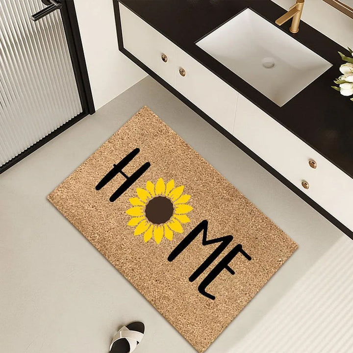 "Somrig dörrmatta med blommotiv, polyesterfiber, rektangulär 40x60 cm, för inomhus och utomhusbruk, färgglada mönster."