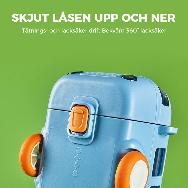 "Söt barnvattenflaska i bussform, färgglad och lekfull design, perfekt för hydrerande äventyr och utomhuslek."