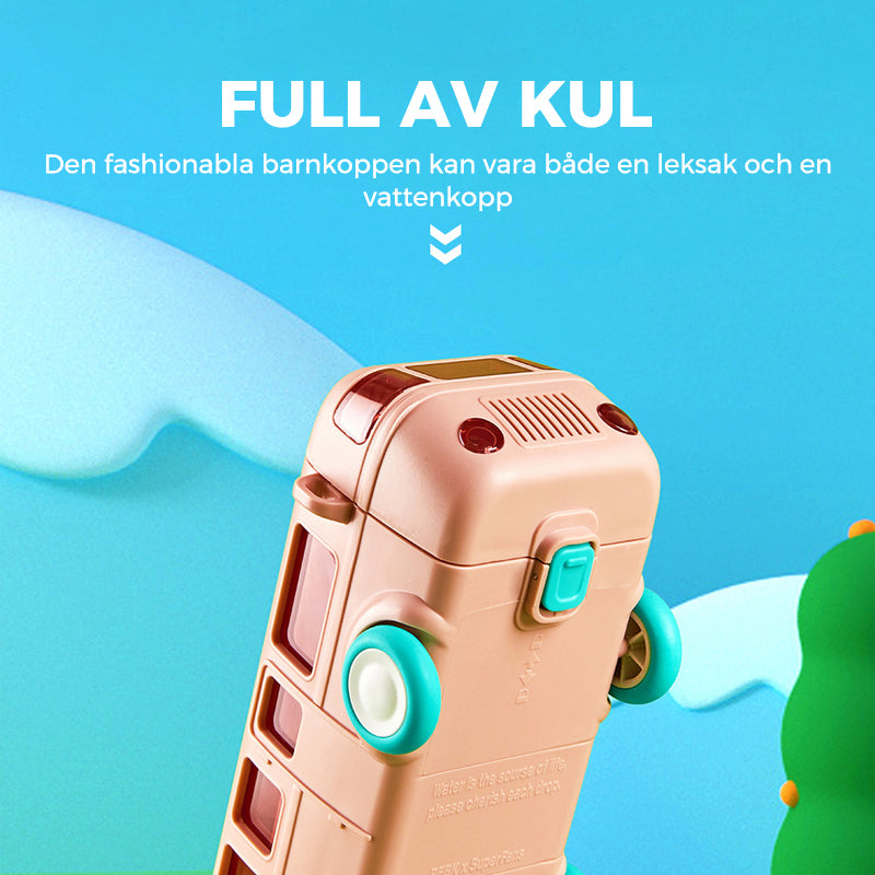 "Söt barnvattenflaska i bussform, färgglad och lekfull design, perfekt för hydrerande äventyr och utomhuslek."