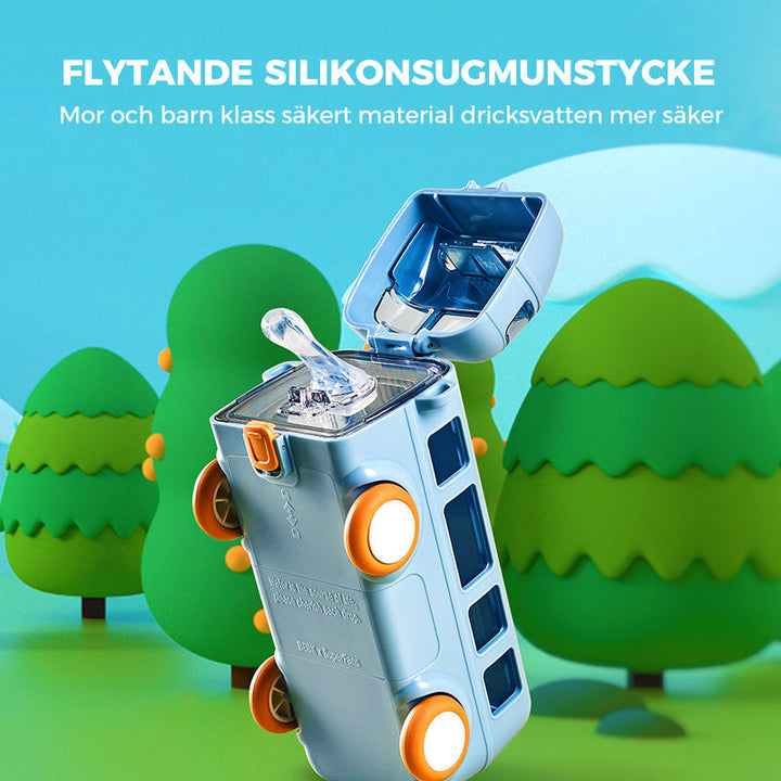 "Söt barnvattenflaska i bussform, färgglad och lekfull design, perfekt för hydrerande äventyr och utomhuslek."