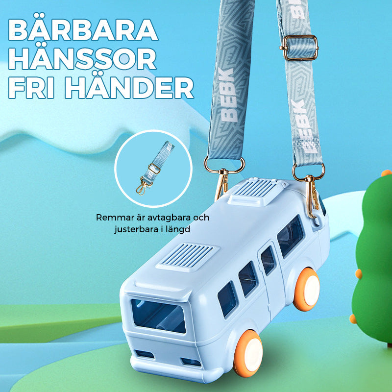 "Söt barnvattenflaska i bussform, färgglad och lekfull design, perfekt för hydrerande äventyr och utomhuslek."