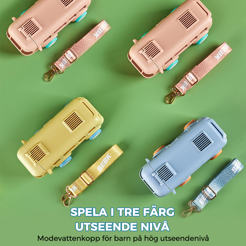 "Söt barnvattenflaska i bussform, färgglad och lekfull design, perfekt för hydrerande äventyr och utomhuslek."