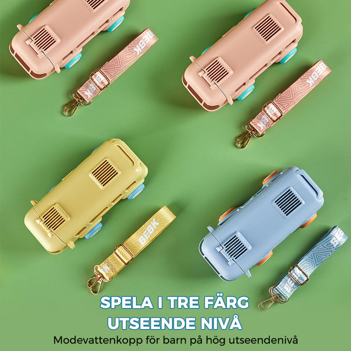 "Söt barnvattenflaska i bussform, färgglad och lekfull design, perfekt för hydrerande äventyr och utomhuslek."