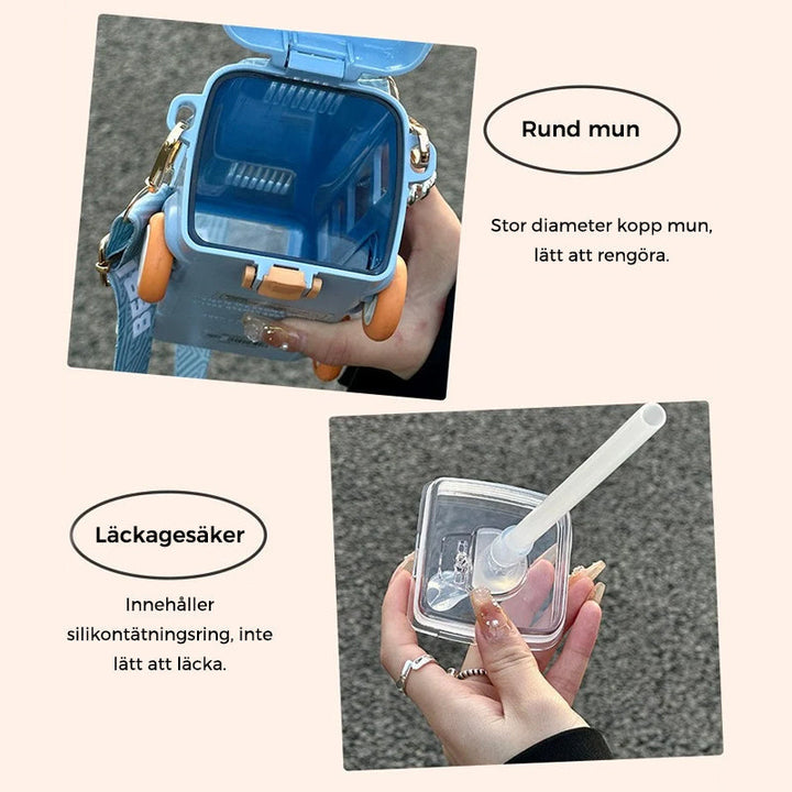 "Söt barnvattenflaska i bussform, färgglad och lekfull design, perfekt för hydrerande äventyr och utomhuslek."