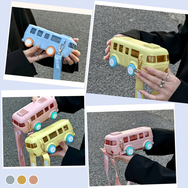 "Söt barnvattenflaska i bussform, färgglad och lekfull design, perfekt för hydrerande äventyr och utomhuslek."
