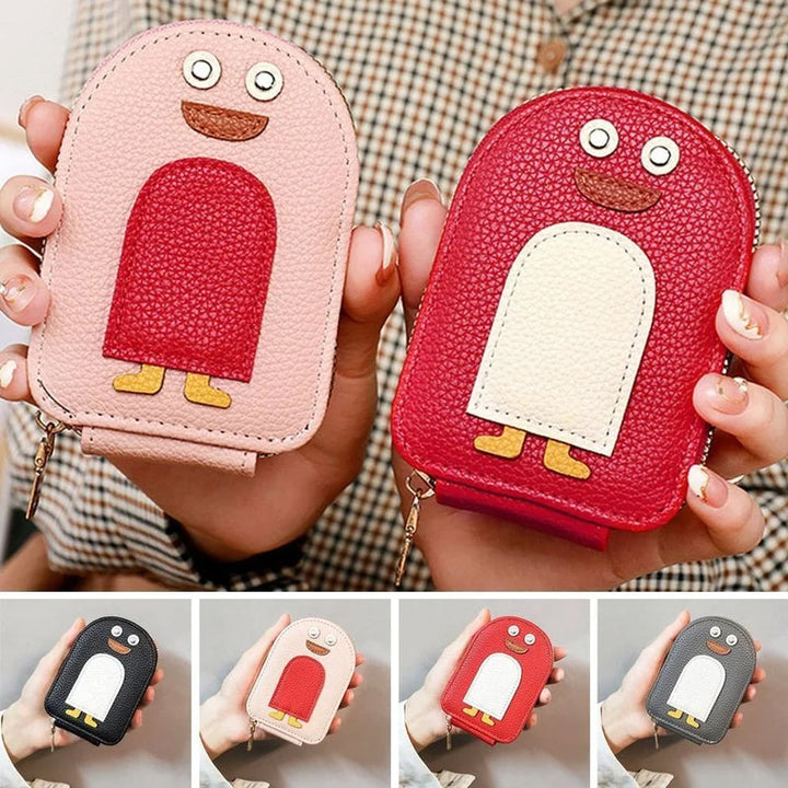 "Söt damplånbok i PU, pingvinmotiv, för kort/mynt. Ladies' accessory, kompakt och stilsäker med dragkedja."