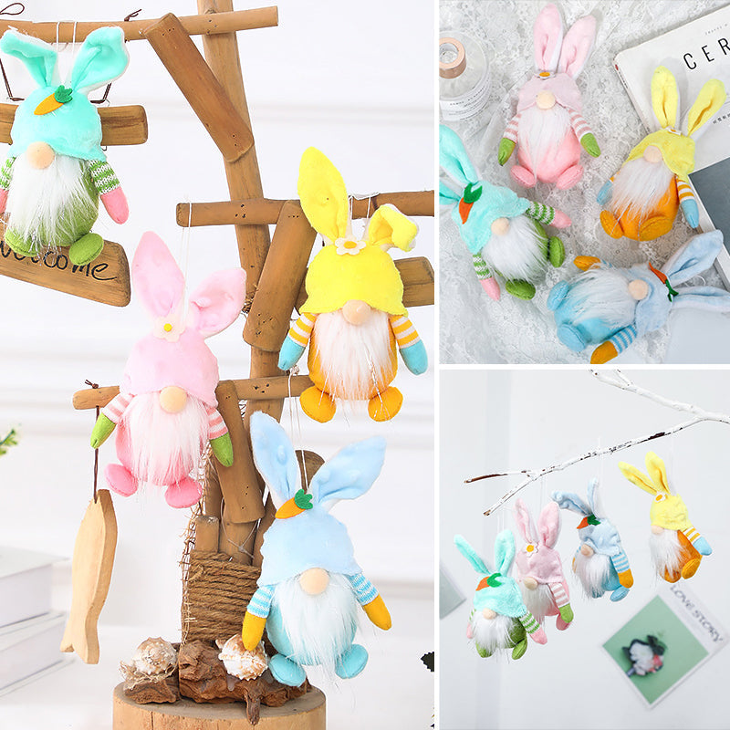 "Söt påskhare berlock i livfulla färger, handgjord för trädgårdsdekoration. Tillgänglig i rosa, blå, gul och grön."