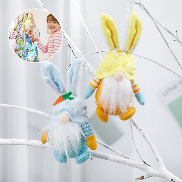 "Söt påskhare berlock i livfulla färger, handgjord för trädgårdsdekoration. Tillgänglig i rosa, blå, gul och grön."